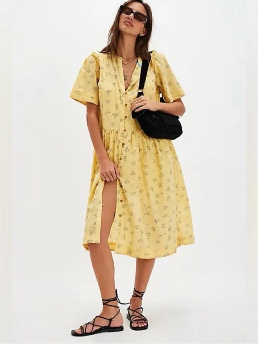 Free People Bella Mae Yellow Midi Dress